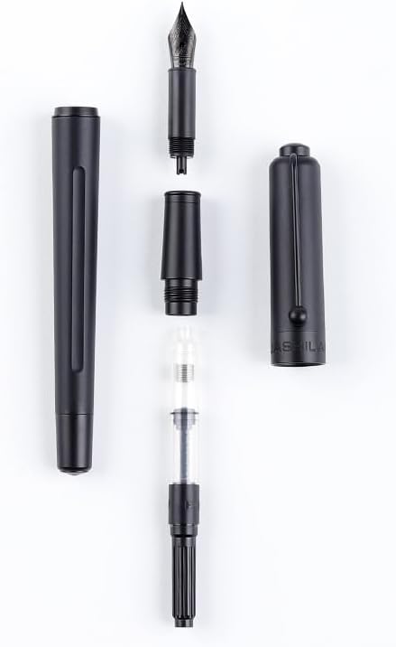 HUASHILAI Luxury Matte Black Forest Fountain Pen Set,Titanium Black Extra Fine and Medium Nibs,Includes 2 Ink Converters,10 Ink Cartridges,15ml ink，Premium Gift Case for Calligraphy (Fine Nib)