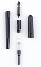 HUASHILAI Luxury Matte Black Forest Fountain Pen Set,Titanium Black Extra Fine and Medium Nibs,Includes 2 Ink Converters,10 Ink Cartridges,15ml ink，Premium Gift Case for Calligraphy (Fine Nib)