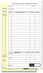 2 Part Carbon-Less Material & Labor Record Books (5 Books)