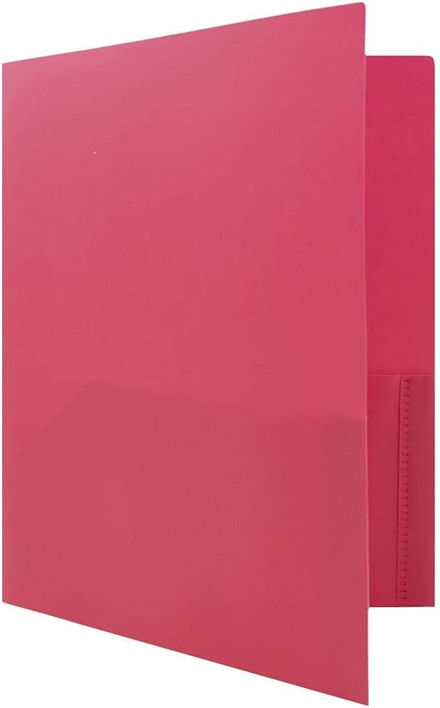 JAM PAPER Plastic Color POP Folders - 2 Pocket Durable Folders with Metal Prongs Fastener Clasps - Fuchsia Hot Pink - 6/Pack