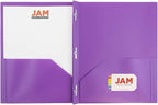JAM PAPER Plastic Color POP Folders - 2 Pocket Durable Folders with Metal Prongs Fastener Clasps - Purple - 6/Pack