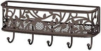 mDesign Wall Mount Metal Entryway Storage Organizer Mail Sorter Basket with 5 Hooks - Letter, Magazine, Coat, Leash and Key Holder for Entryway, Mudroom, Hallway, Kitchen, Office - Bronze