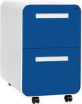 Laura Davidson Furniture Stockpile 2 Drawer Mobile File Cabinet with Lock - Under Desk Metal Filing Cabinet, Legal/Letter File Folders, Wheels and Stationary Feet, Pre-Assembled, Blue Faceplate