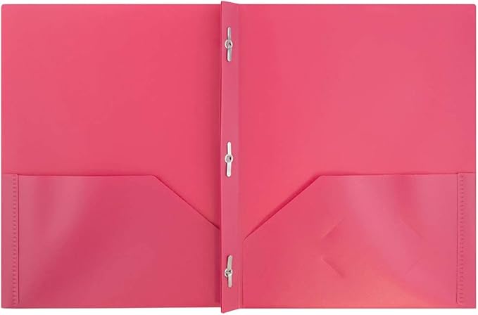 JAM PAPER Plastic Color POP Folders - 2 Pocket Durable Folders with Metal Prongs Fastener Clasps - Fuchsia Hot Pink - 6/Pack