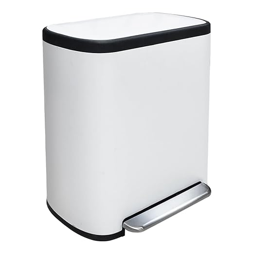 JM ·YIPENG Dual Trash Can Stainless Steel Recycle Bins for Kitchen, 60 L/16 Gallon Dual Compartment Recycling Trash Can with Soft-Close Lid and Removable Liner Buckets for Kitchen, Living Room, White