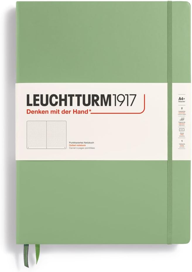 LEUCHTTURM1917 - Notebook Hardcover Master Classic A4+ - 235 Numbered Pages for Writing and Journaling (Sage, Dotted)