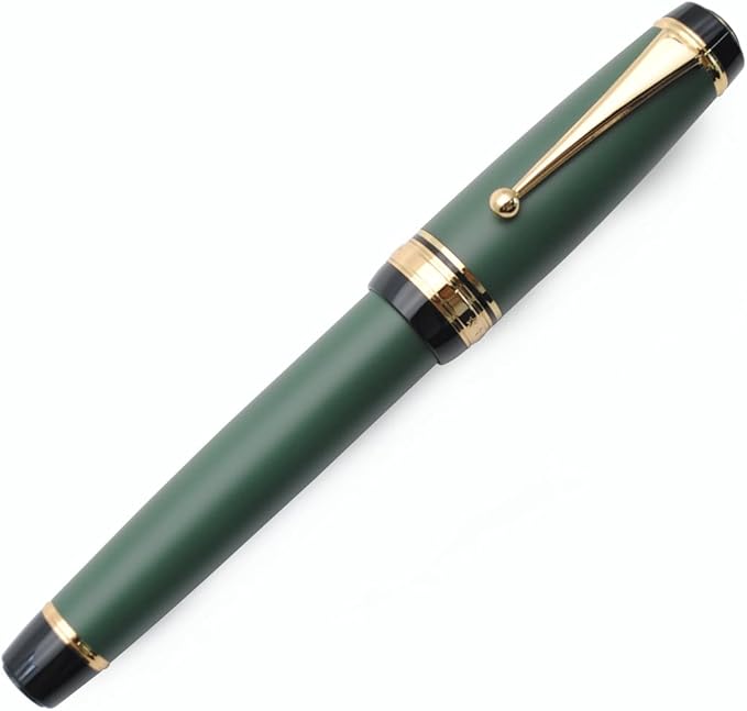 xixixiaozhu Metal Big Fountain Pen Set Medium Nib 0.7mm, Includes Ink Refill Converter, 5 Ink Cartridges & Gift Box (Medium Nib 0.7mm, Matte Green)