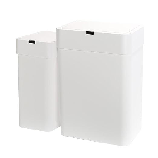 ELPHECO Bathroom Trash Can with Lid, 2 Pack Automatic Garbage Can, 2.5 Gallon + 4 Gallon Motion Sensor Smart Bathroom Decor, Slim Waterproof Trash Bins for Bedroom, Office, Living Room, White