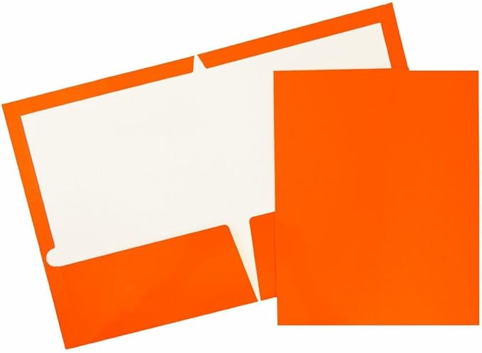 JAM PAPER Laminated Two Pocket Glossy Folders - Orange - 3/Pack