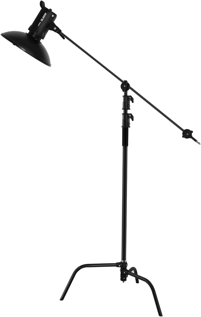 Soonpho 2 Pack 100% Heavy-Duty Steel C-Stand, Pro Photography Light Stand with 3.5'/108cm Extension Arm, Grip Head, Turtle Base for Studio Monolight, Softbox, Reflector, Max Height 10'/305cm – Black