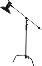 Soonpho 2 Pack 100% Heavy-Duty Steel C-Stand, Pro Photography Light Stand with 3.5'/108cm Extension Arm, Grip Head, Turtle Base for Studio Monolight, Softbox, Reflector, Max Height 10'/305cm – Black