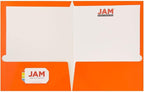 JAM PAPER Laminated Two Pocket Glossy School Folders - Letter Size - High Gloss Orange - 6/Pack