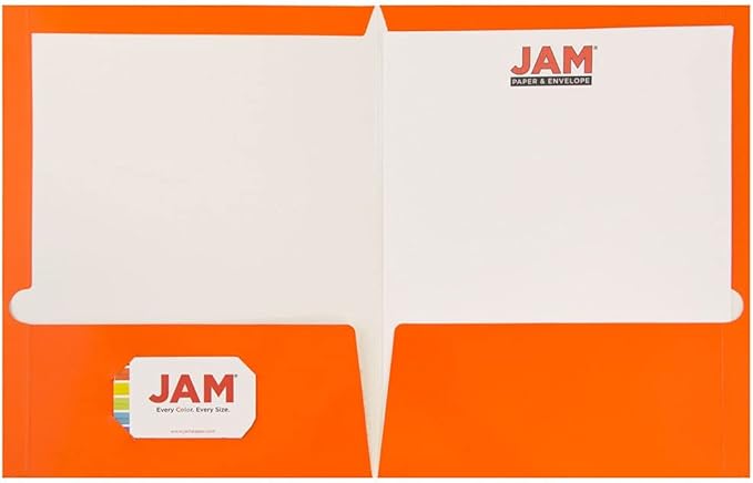JAM PAPER Laminated Two Pocket Glossy School Folders - Letter Size - High Gloss Orange - Bulk 25/Pack