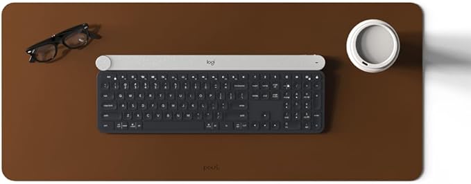 POUT TekDec Mat – Vegan Leather Desk Pad (31.5×13.4in / 80×34cm), Water-Resistant Surface, Anti-Slip Base, Scratch & Heat Protection, Multi-Functional Writing & Mouse Pad – Cinnamon Brown