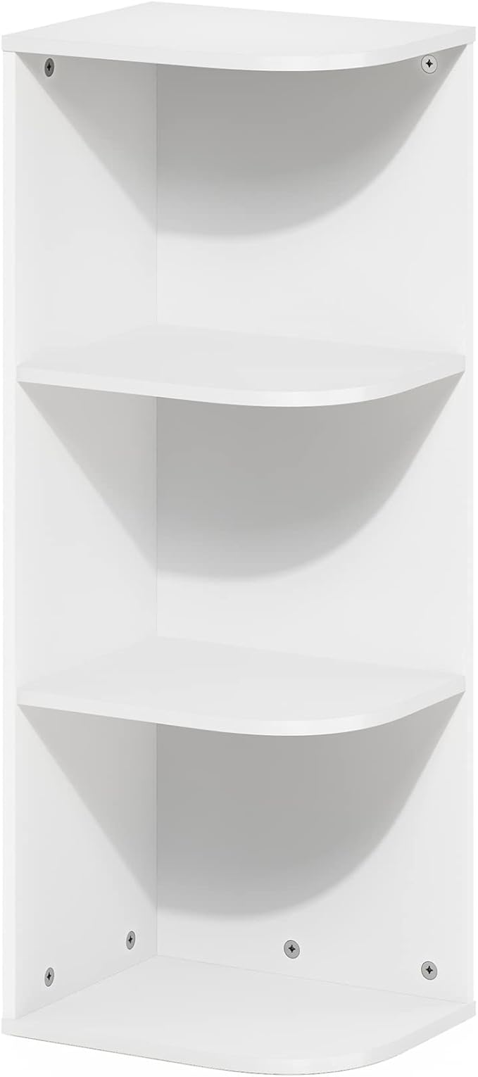 Furinno PASIR Book Shelf, 3-Tier Corner Bookshelf, Open Shelves Bookcase 9.3 x 12 x 31.5, for Living Room, Bedroom, Home Office, White