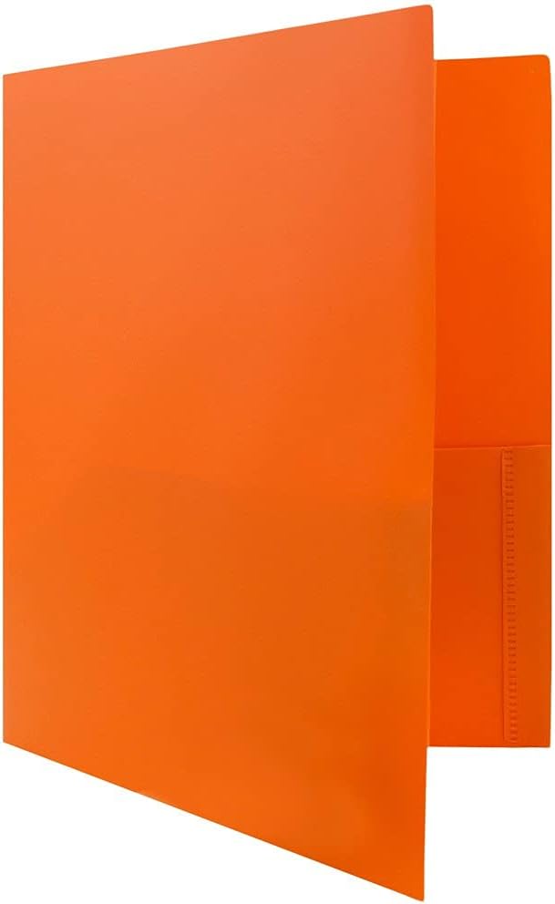 JAM PAPER Plastic Color POP Folders - 2 Pocket Durable Folders with Metal Prongs Fastener Clasps - Orange - 6/Pack