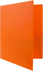 JAM PAPER Plastic Color POP Folders - 2 Pocket Durable Folders with Metal Prongs Fastener Clasps - Orange - 6/Pack