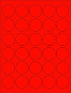 8-1/2 x 11" Neon Color High Light Fluorescent Labels for Laser & Inkjet Printer (RED Fluorescent, 1.5" Round - 30 Per Page | 3000 Labels)