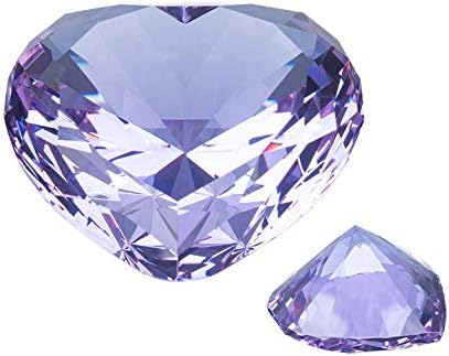 Zoogamo 3” / 80 mm Light Purple Diamond Heart Shaped Glass Crystal Paperweight – Home Office Decor & Valentine's Day Gift Wedding Favors Centerpieces Decoration with Gift Box