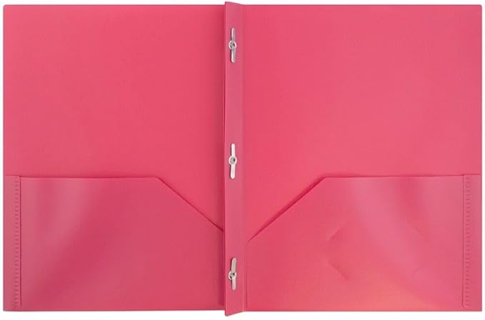 JAM PAPER Plastic 2 Pocket POP Folders - Durable School Folders with Metal Prongs Fastener Clasps - Assorted Primary Colors - Bulk 96 Folders/Box (16 Assorted Packs of 6)