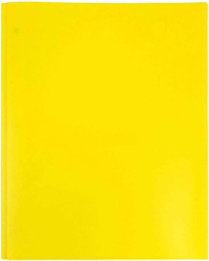 JAM PAPER Plastic Color Pop Folders - 2 Pocket Durable Folders with Metal Prongs Fastener Clasps - Yellow - 3/Pack