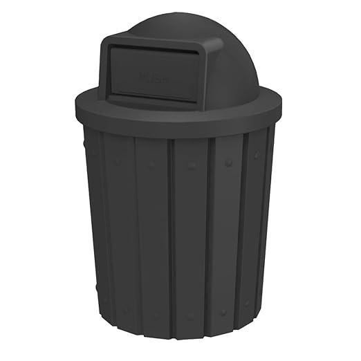 Campus Collection 42 Gallon Slatted Circle 100% Recycled Plastic Commercial Outdoor and Indoor Trash Can with Push Open Dome Lid and Internal Liner | Great for Schools and Businesses - Black