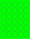 Pack of 50 Sheets, 8-1/2 x 11 Fluorescent Labels for Laser & Inkjet Printer (Green Fluorescent, 1.5" Round - 30 per Page, 1500 Labels)