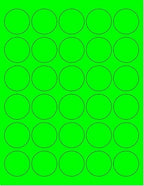 Pack of 50 Sheets, 8-1/2 x 11 Fluorescent Labels for Laser & Inkjet Printer (Green Fluorescent, 1.5" Round - 30 per Page, 1500 Labels)