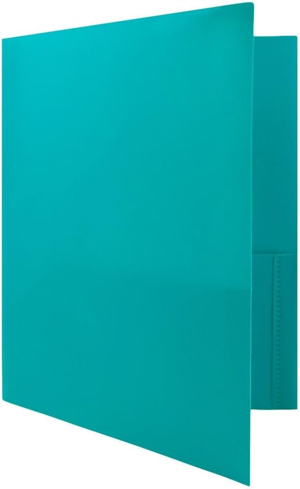 JAM PAPER Plastic Color Pop Folders - 2 Pocket Durable Folders with Metal Prongs Fastener Clasps - Teal Blue - 3/Pack