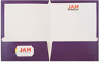 JAM PAPER Laminated Two Pocket Glossy School Folders - Letter Size - High Gloss Purple - Bulk 50/Box