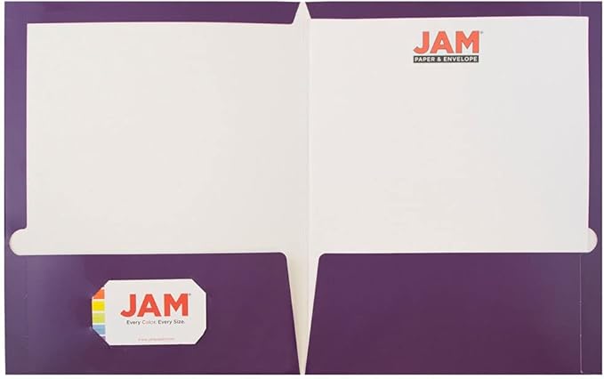 JAM PAPER Laminated Two Pocket Glossy School Folders - Letter Size - High Gloss Purple - Bulk 25/Pack