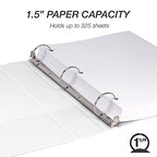 Samsill 1.5 Inch 3 Ring Binders, Made in USA, Economy Round Ring, Clear View Cover, 325 Sheet Capacity - for School, Home, Office - White, 12 Pack