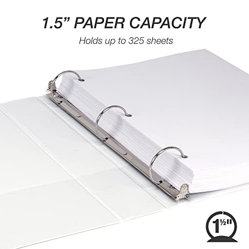 Samsill 1.5 Inch 3 Ring Binders, Made in USA, Economy Round Ring, Clear View Cover, 325 Sheet Capacity - for School, Home, Office - White, 12 Pack