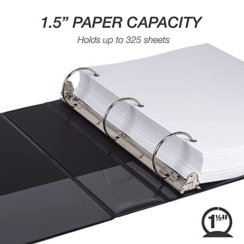Samsill 1.5 Inch 3 Ring Binders, Made in USA, Economy Round Ring, Clear View Cover, 325 Sheet Capacity - for School, Home, Office - Black, 4 Pack