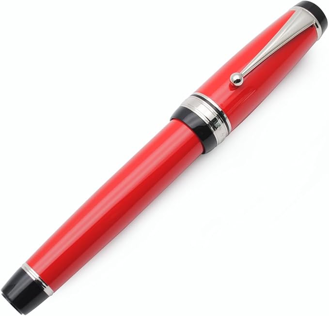 xixixiaozhu Metal Big Fountain Pen Set Medium Nib 0.7mm, Includes Ink Refill Converter, 5 Ink Cartridges & Gift Box (Medium Nib 0.7mm, Red with Silvery Clip)