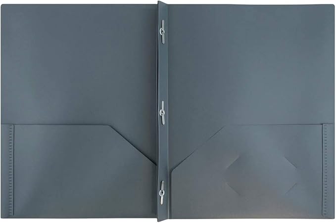 JAM PAPER Plastic Color POP Folders - 2 Pocket Durable Folders with Metal Prongs Fastener Clasps - Grey - 6/Pack
