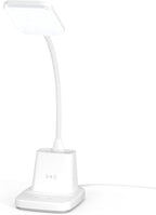 Sailstar Upgraded LED Desk Lamp with Wireless Charger, White Small Desk Light with Pen Holder, 3 Color Modes, CRI 85, 800 Lumen, Study Lamps for College Dorm Room, Home Office, Adapter Included