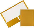 JAM PAPER Laminated Two Pocket Glossy School Folders - Letter Size - High Gloss Gold - Bulk 100/Box