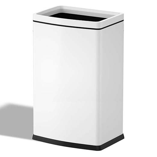 YOJIA 6.6 Gallon/25L Stainless Steel Square Trash Can, Large Capacity Kitchen Garbage Can, Business Trash Bin, Tall, Elegant, White Waste Basket, for Home, Office, Hotel (25LWhite)