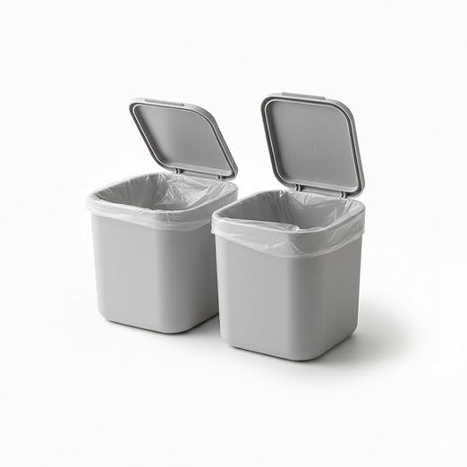 SILJIATING Mini Desktop Trash Can with Trash Bags, Small Countertop Waste Bin with Lid for Office, Skincare & Makeup Table, Tiny Aesthetic Garbage Bin for Bedside Gray(2pcs)