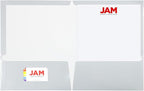 JAM PAPER Laminated Two Pocket Glossy Folders - Silver - 3/Pack