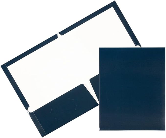 JAM PAPER Laminated Two Pocket Glossy Folders - Navy Blue - 3/Pack