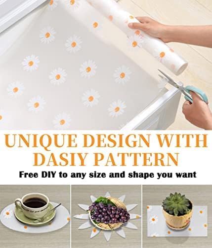 Daisy Shelf Liner for Kitchen Cabinets – Non-Adhesive, Non-Slip Drawer & Refrigerator Liner – Waterproof, Washable Cabinet Mat Floral Pattern, Easy to Cut & Install – Fits Pantry, Bathroom, Office