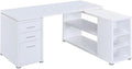 Pemberly Row L Shape Corner Storage Desk in White, Letter/Legal File, 5 Bookshelves