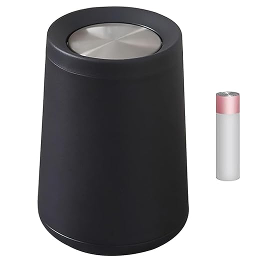 YOJIA 10L / 2.6Gal Metal Black Trash Can with Swing Lid, Modern Brass Garbage Can with Removable Inner, Decorative Unique Waste Basket for Bathroom, Bedroom, Office, Hotel, (Black)
