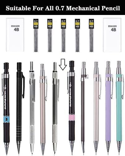 Lifreer 0.7 Lead Refills (1080 Pcs), Unbreakable 0.7 mm Lead Refills and 2 Premium Erasers, Long Lasting HB Pencil Lead 0.7 Refill,Mechanical Pencil Lead 0.7mm for Students & Professionals