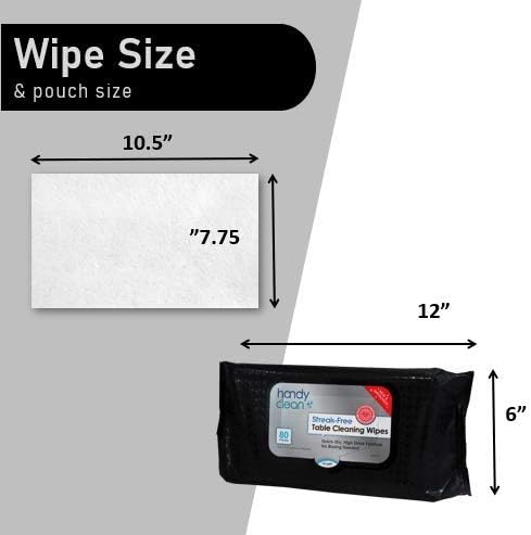 HandyClean Table Top And Counter Cleaning Wipes Pack of 12 Pouches Containing 80 Count 10.5" x 7.75" Pre-Moistened Wipes With High Shine Formula Perfect For Use at Home or Restaurants Clinics, Office