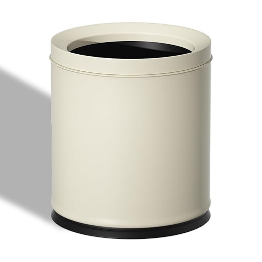 YOJIA 2.6 Gallon/10L White Trash Can,Open Top Metal Waste Basket, Modern,Elegant Garbage Can,Under The Table Trash Bin,for Bathroom,Bedroom,Living Room,Kitchen,Office,Bank,Cafe(White 10L)
