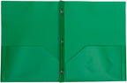 JAM PAPER Plastic Color POP Folders - 2 Pocket Durable Folders with Metal Prongs Fastener Clasps - Green - Bulk 96/Pack