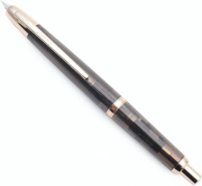 JINHAO 20 Press Fountain Pen, Retractable Capless Resin Pen with Ink Converter (F Nib 0.5mm, Transparent Black - Gold Clip)
